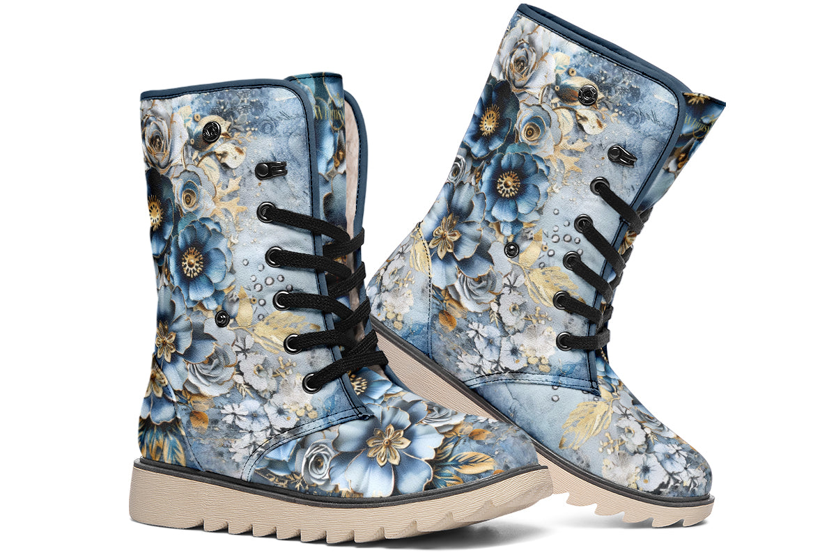 Gold And Blue Florals Polar Boots