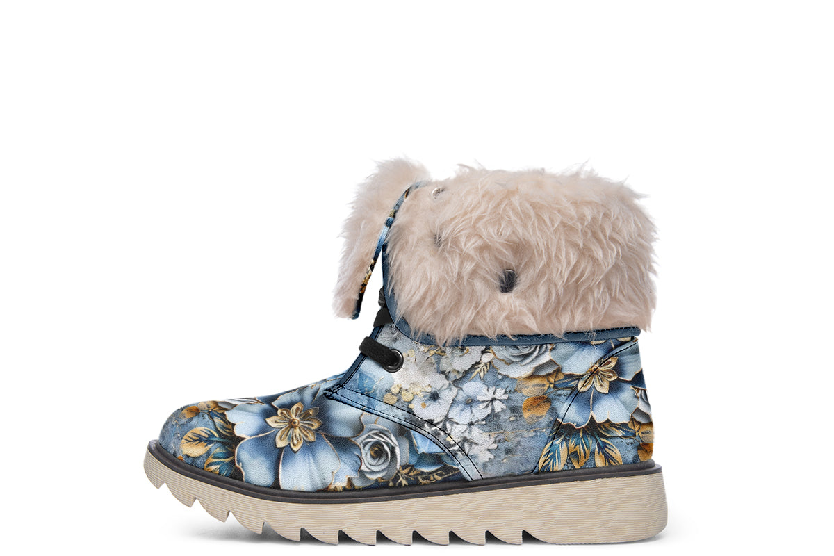 Gold And Blue Florals Polar Boots