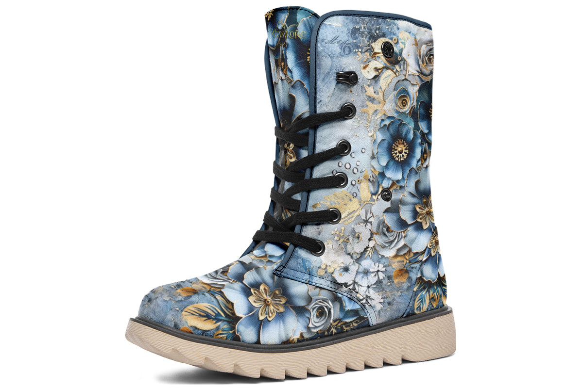 Gold And Blue Florals Polar Boots