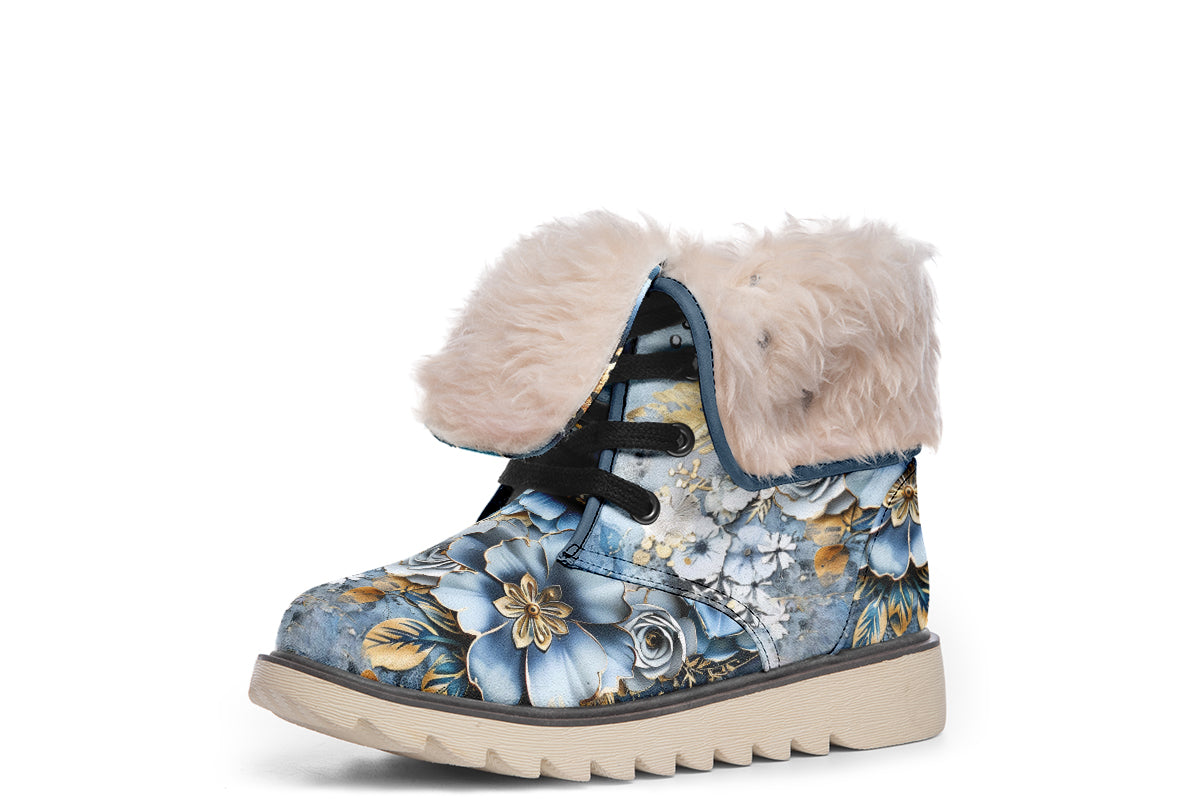 Gold And Blue Florals Polar Boots