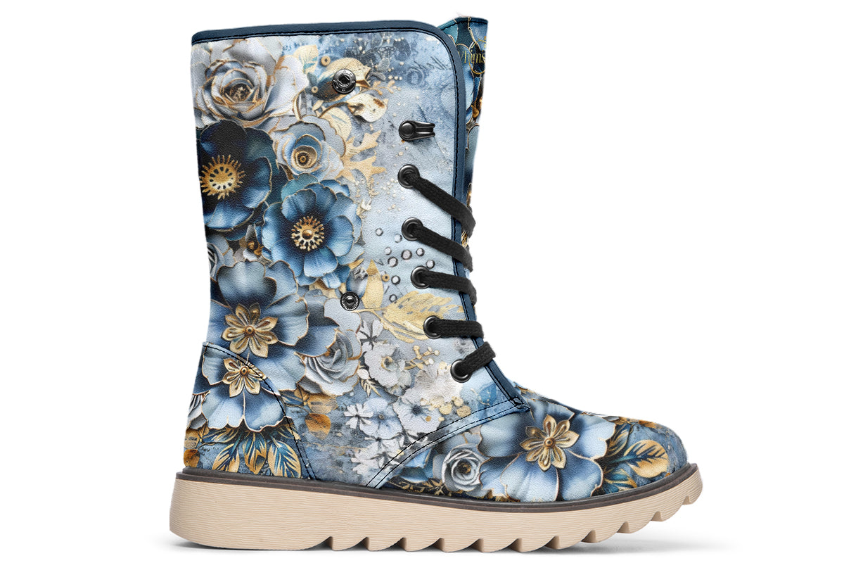 Gold And Blue Florals Polar Boots