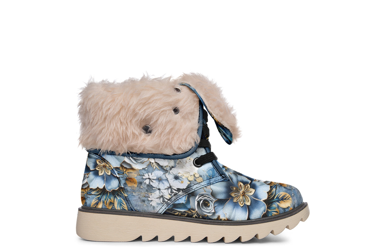 Gold And Blue Florals Polar Boots