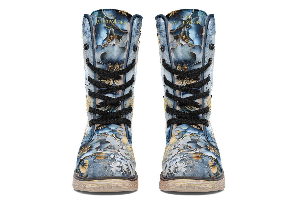 Gold And Blue Florals Polar Boots