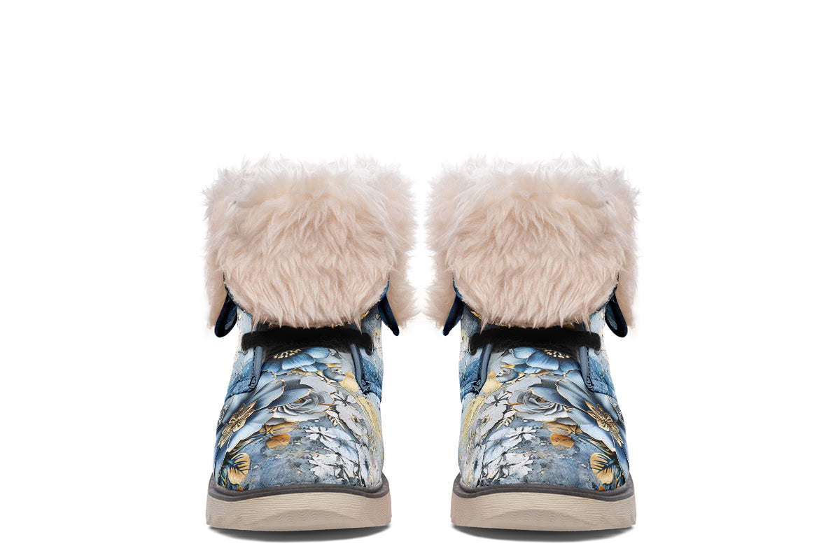 Gold And Blue Florals Polar Boots