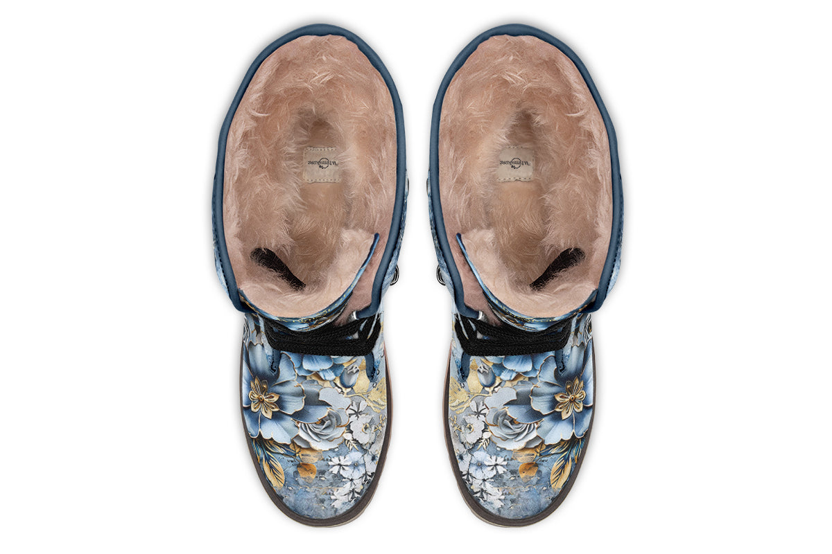 Gold And Blue Florals Polar Boots