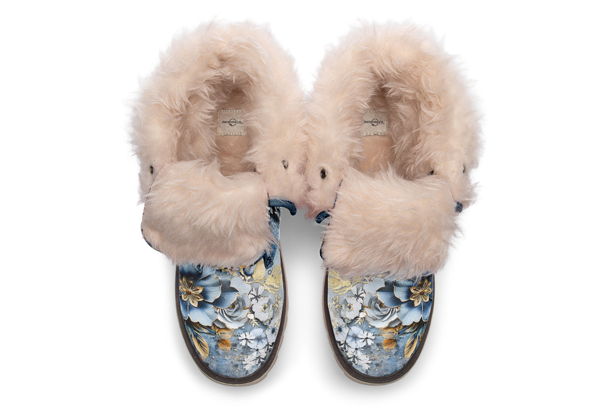 Gold And Blue Florals Polar Boots