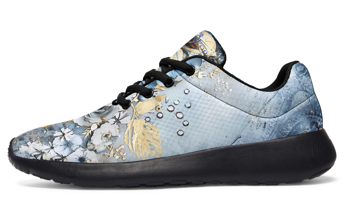 Gold And Blue Florals Sneakers