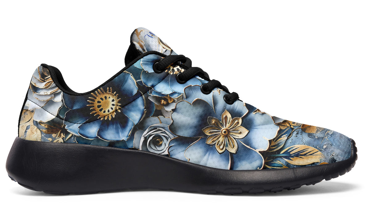 Gold And Blue Florals Sneakers