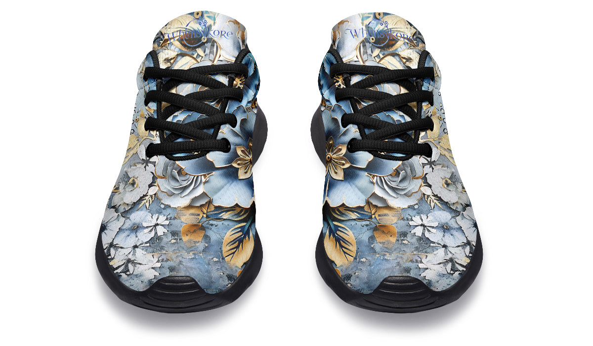 Gold And Blue Florals Sneakers