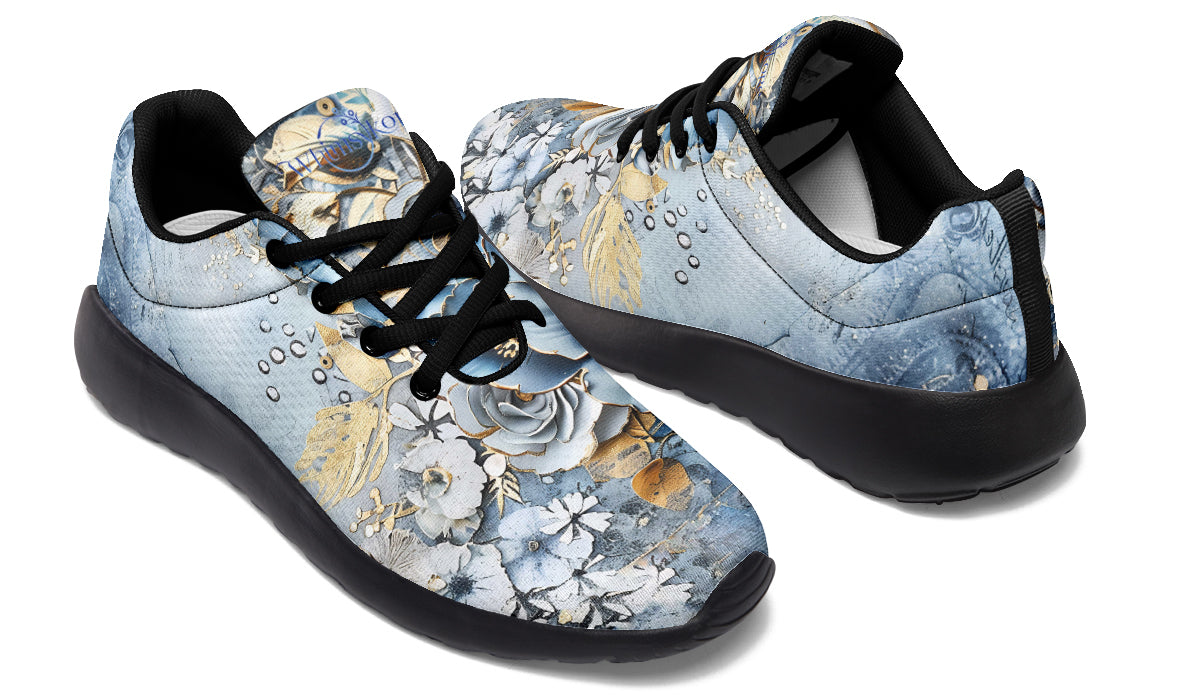 Gold And Blue Florals Sneakers