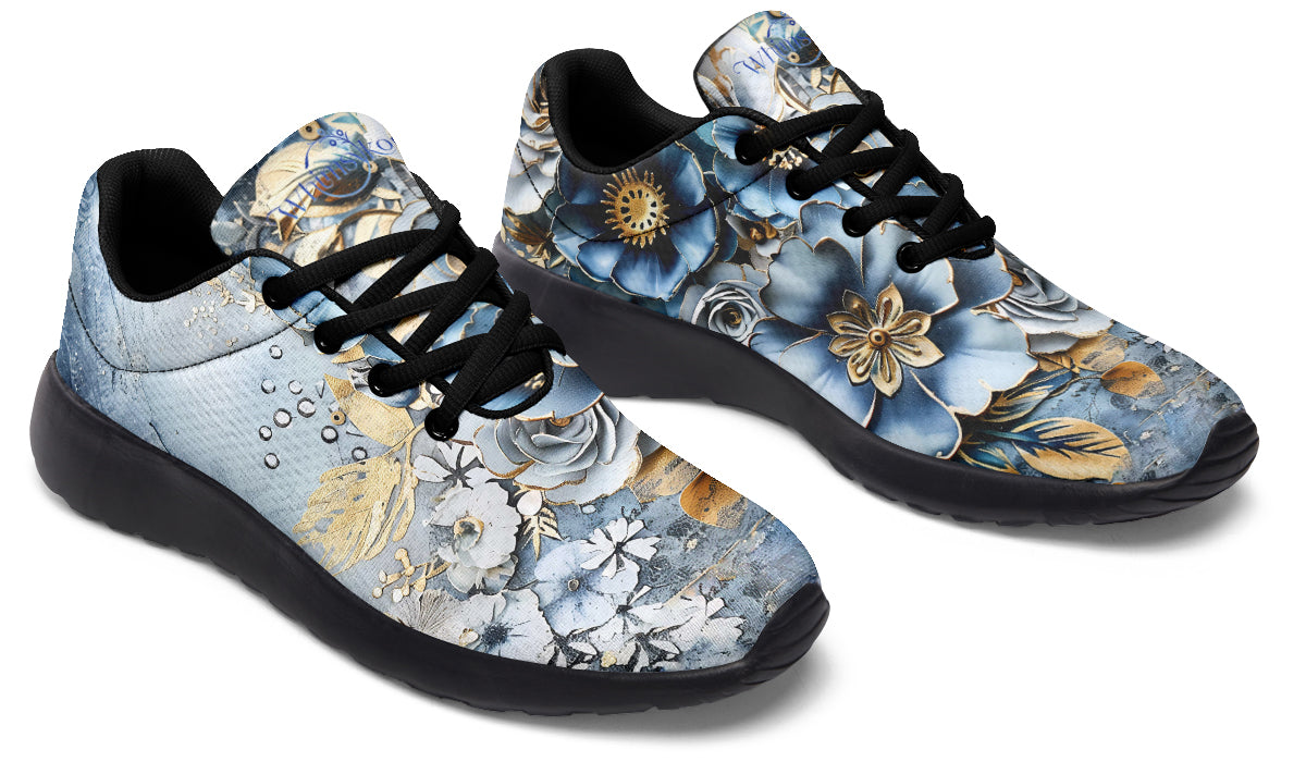 Gold And Blue Florals Sneakers