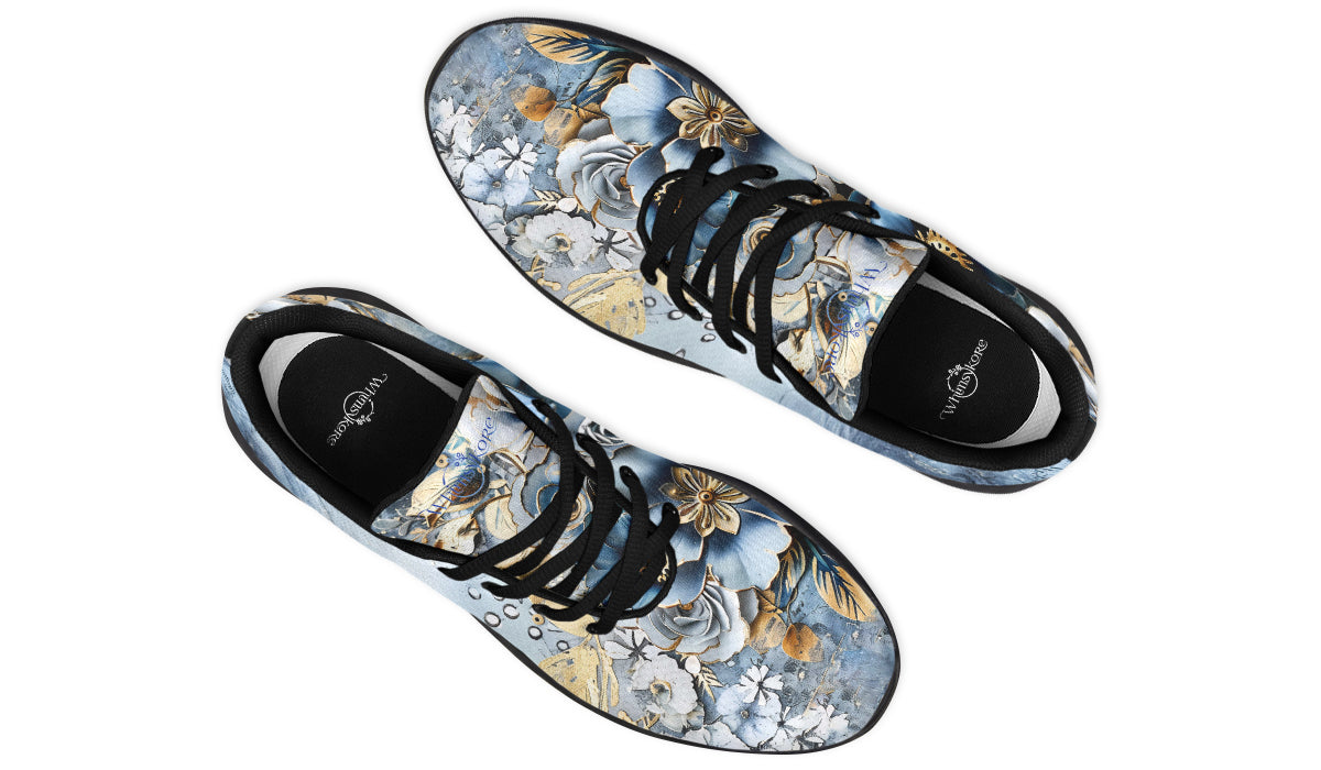 Gold And Blue Florals Sneakers