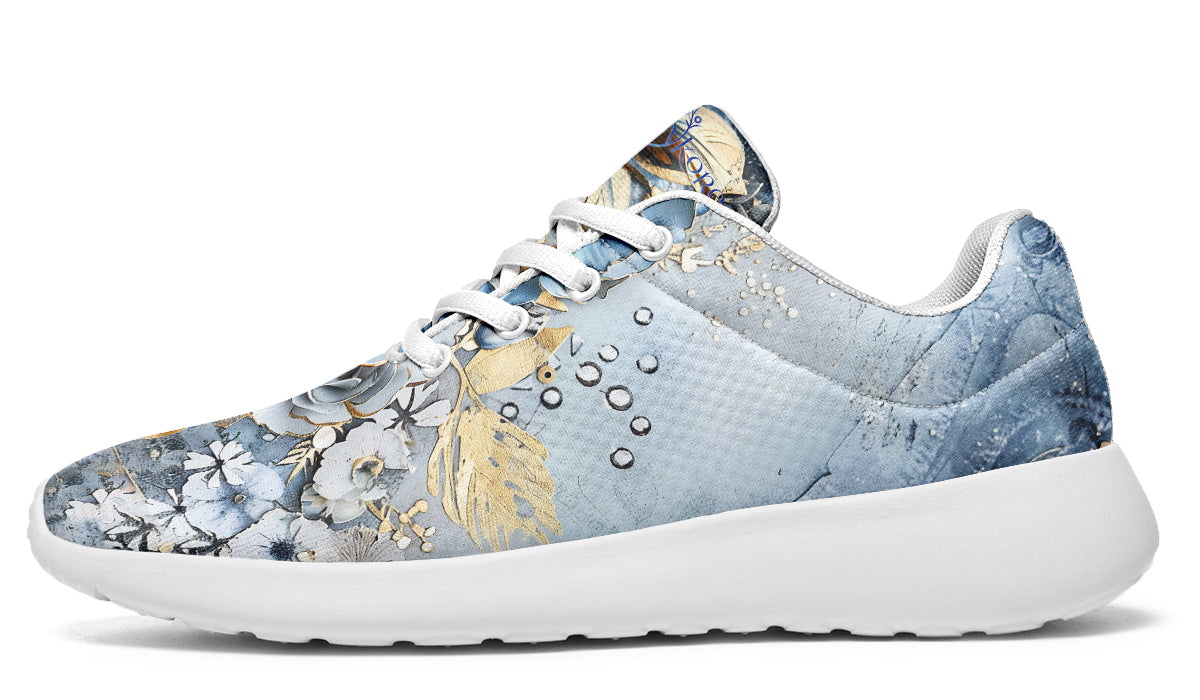 Gold And Blue Florals Sneakers