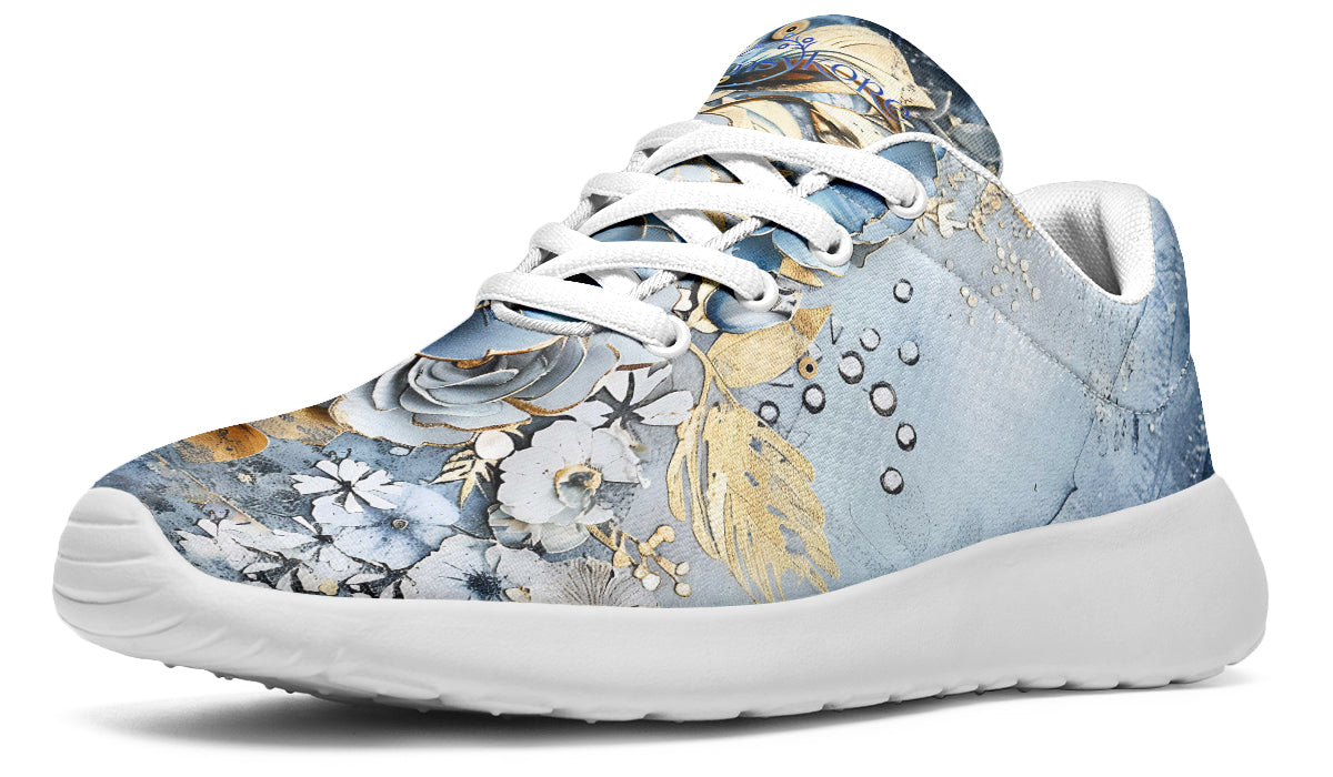 Gold And Blue Florals Sneakers