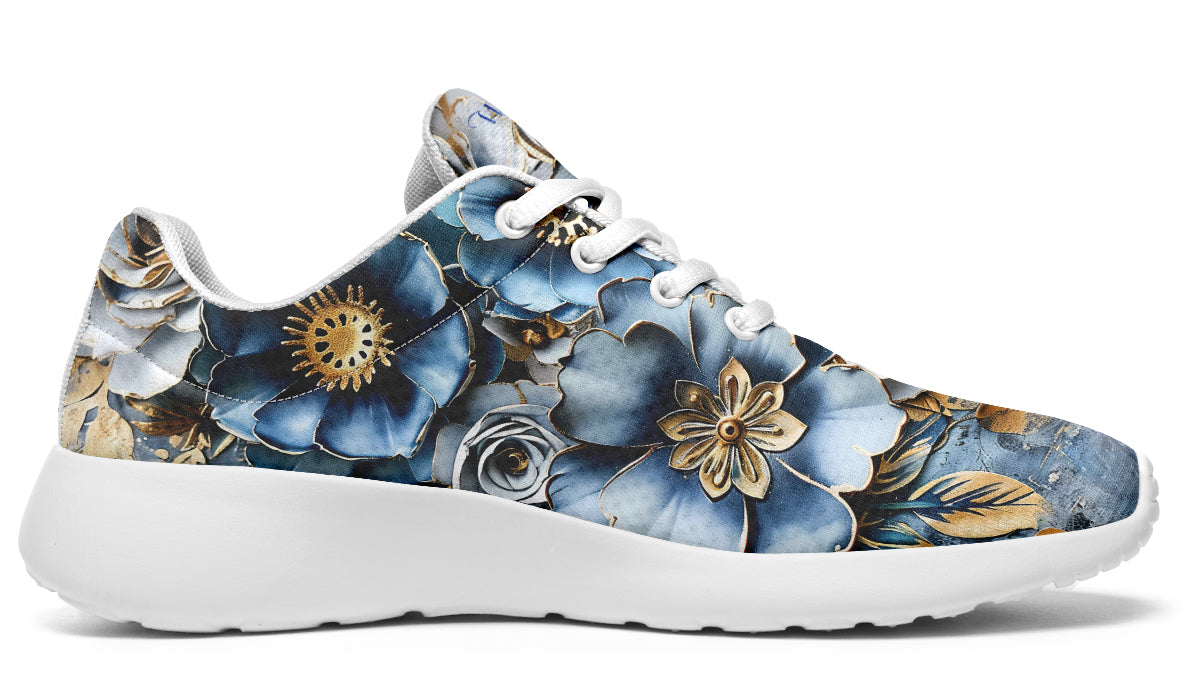 Gold And Blue Florals Sneakers