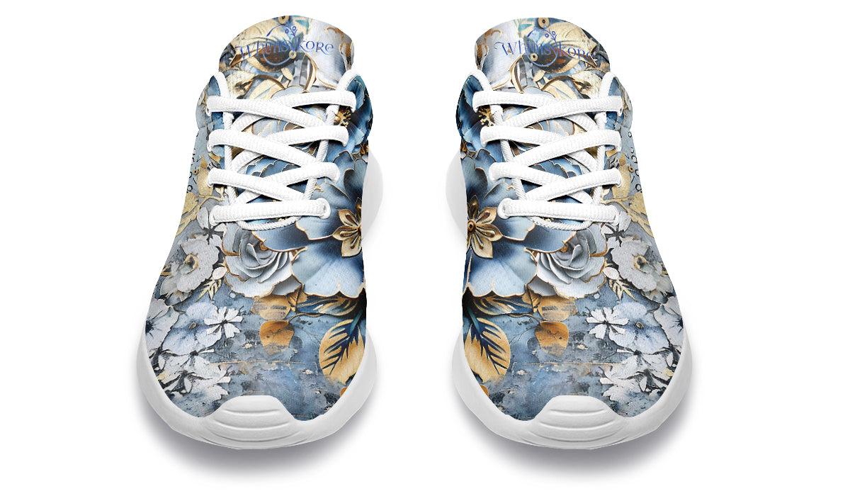 Gold And Blue Florals Sneakers