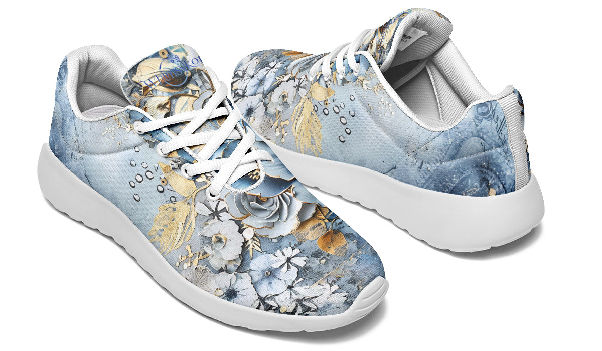 Gold And Blue Florals Sneakers