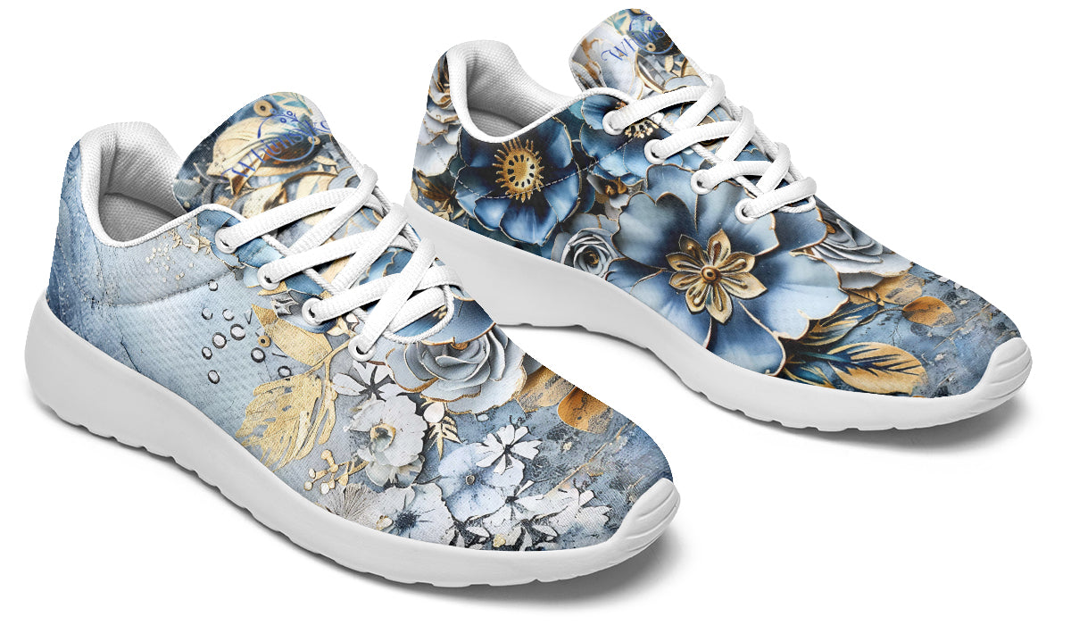 Gold And Blue Florals Sneakers