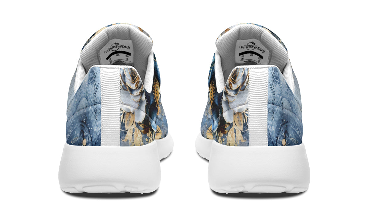 Gold And Blue Florals Sneakers