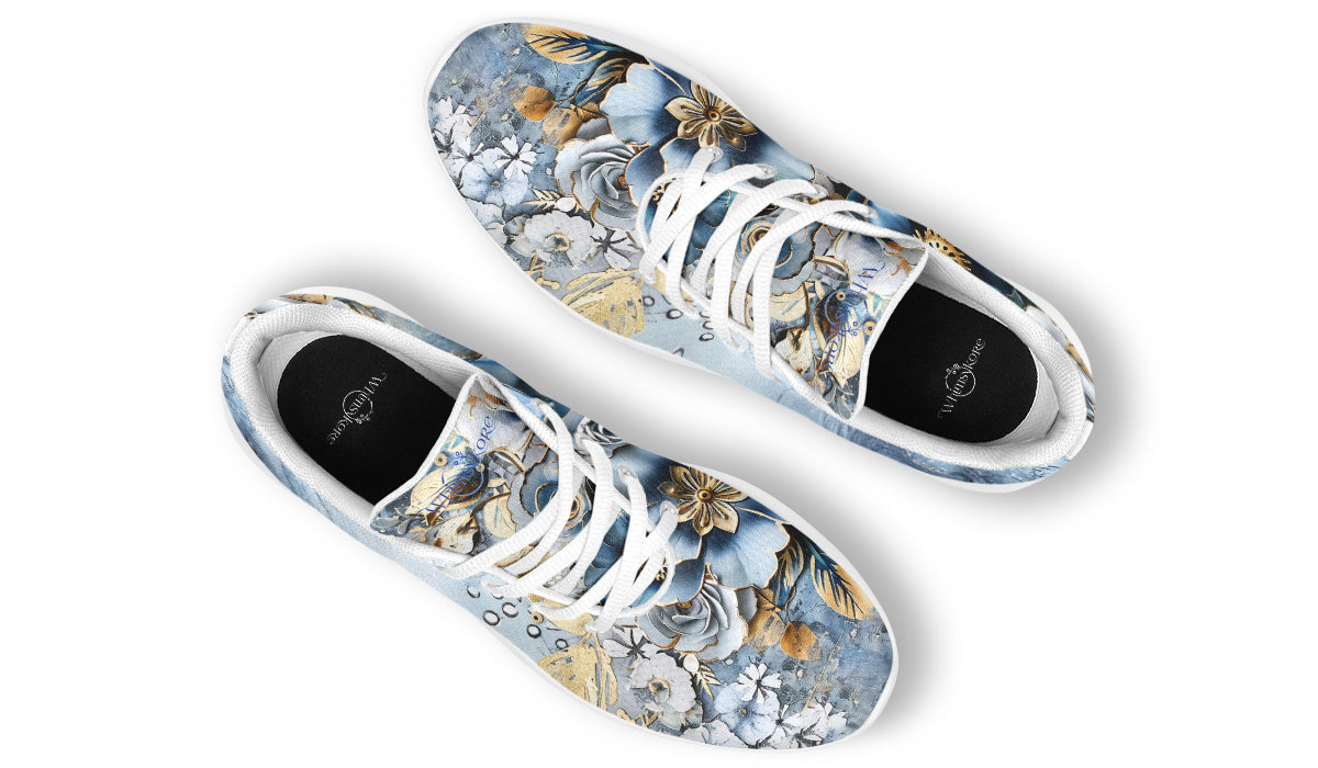 Gold And Blue Florals Sneakers