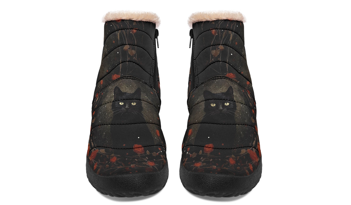 Black Cat And Roses Winter Boots