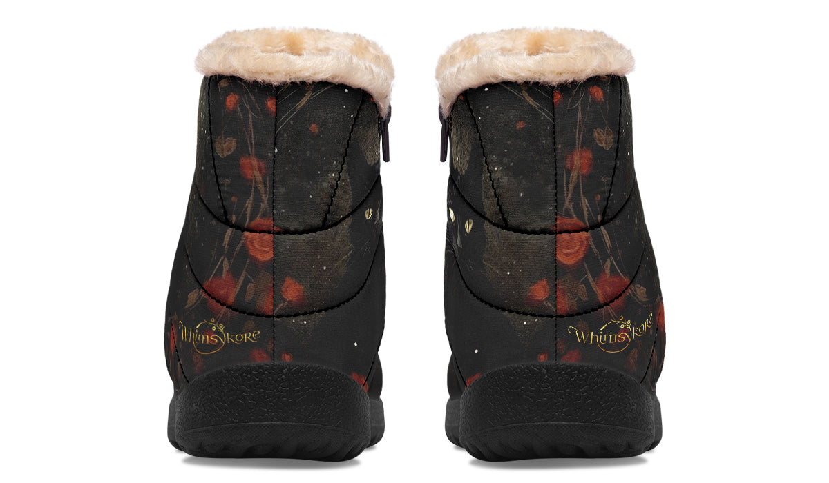 Black Cat And Roses Winter Boots