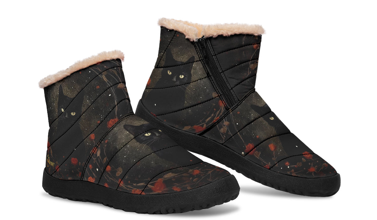 Black Cat And Roses Winter Boots