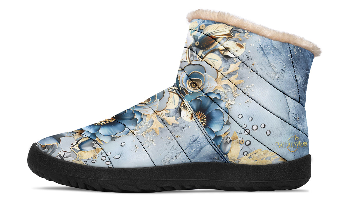 Gold And Blue Florals Winter Boots