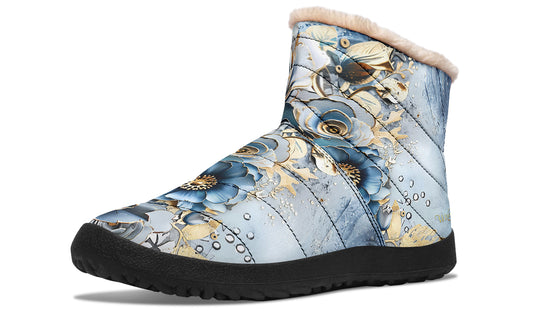 Gold And Blue Florals Winter Boots