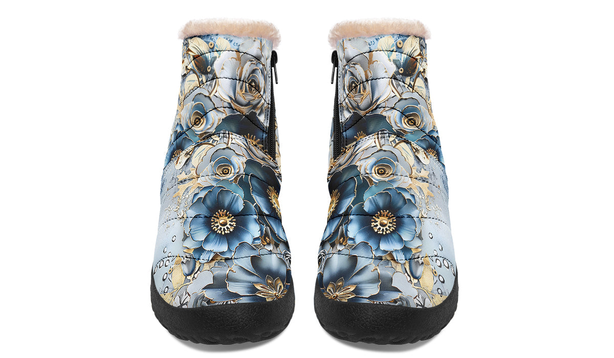 Gold And Blue Florals Winter Boots