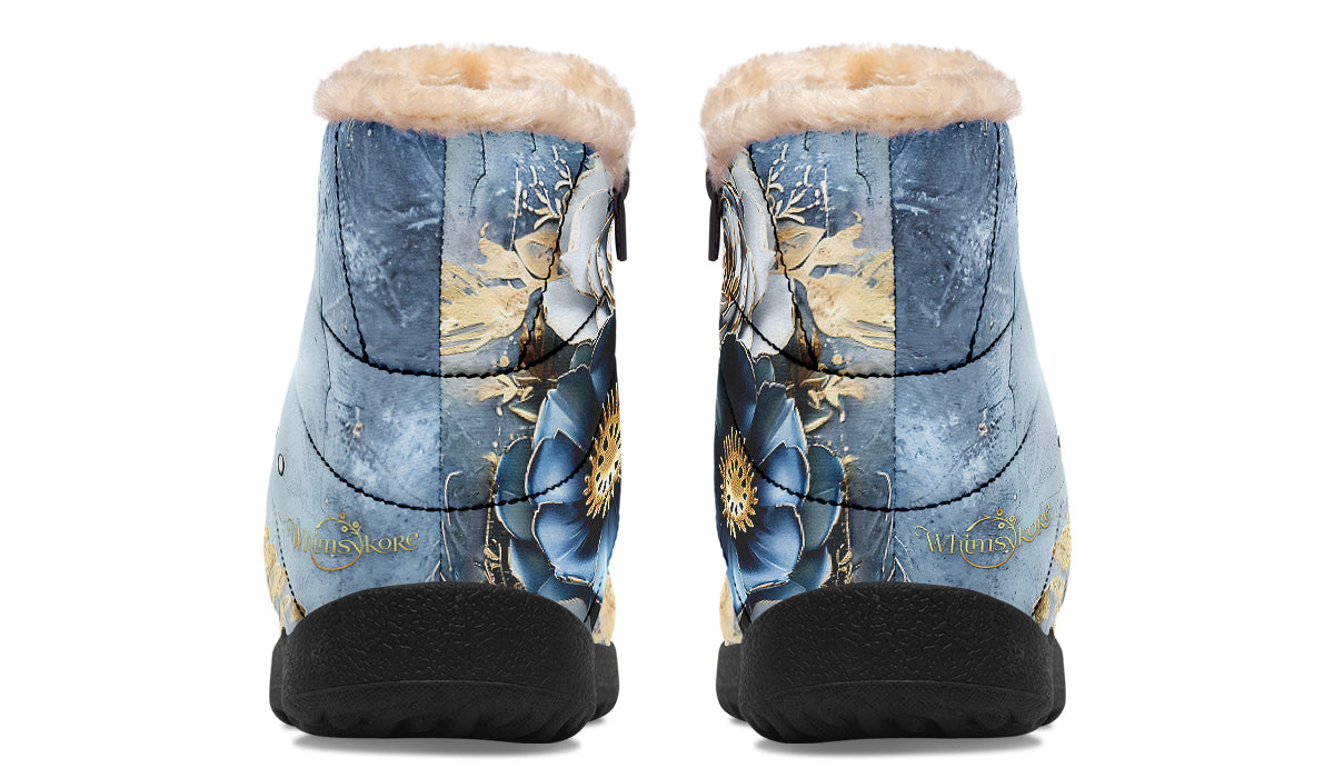 Gold And Blue Florals Winter Boots