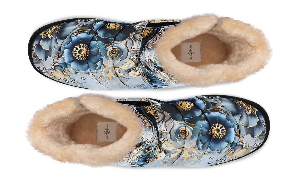 Gold And Blue Florals Winter Boots